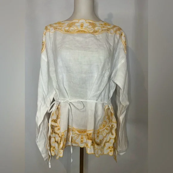 J.Crew Cutwork tunic top in linen in white - Picture 6 of 8